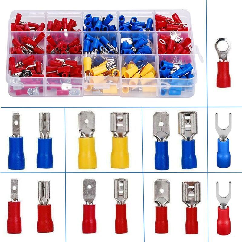 Crimp-elektroklemmen. 280 Stück Isolierte Elektroklemmen. Crimp-steckverbinder. Klemmen Und Sets. Sortiment An Rund-, Flach-, Buchsen- Und Gabelklemmen.