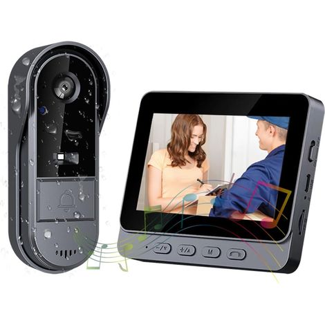 Sonnette Vidéo Sans Fil Avec Caméra, Étanche Ip65 Pour Une Utilisation Extérieure, Écran Hd 1080p De 4,3 Pouces, Connexion Sans Fil 2,4 Ghz, Audio Bidirectionnel, Vision Nocturne, Résistante Aux Intem