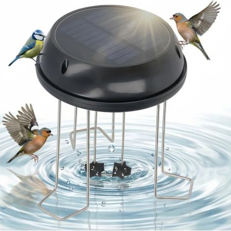 Bain D'Oiseaux Suspendu En Métal De 38 Cm Avec Fontaine Solaire, Panneau Solaire Fixe, 4 Buses, 3 Oiseaux Décoratifs Amovibles, Pour Jardin, Terrasse Ou Porche Extérieur.