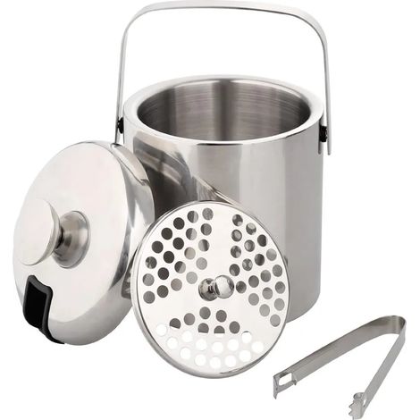 Bac À Glaçons Double Compartiment De 1,3 L, Seau À Glace En Acier Inoxydable Avec Pince Et Couvercle-aquaforge