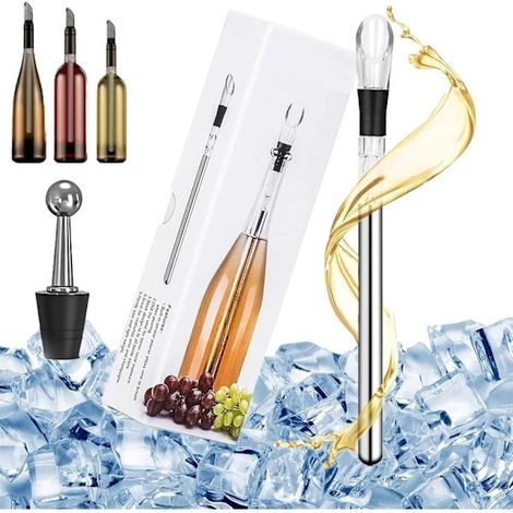 Refroidisseur À Vin 3 En 1 En Acier Inoxydable Pour Refroidir Et Décanter, Avec Bouchon En Liège.-aquaforge