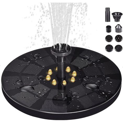 Fontaine Solaire Améliorée Avec Éclairage Led 3 W - Fontaine Solaire À 8 Jets D'Eau - Fontaine Solaire Pour Bain D'Oiseaux Et Jardin