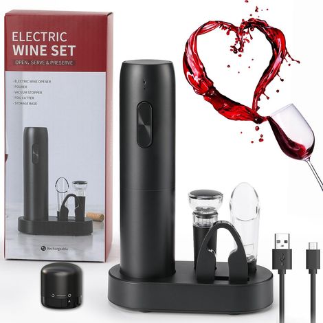 Coffret Cadeau Tire-bouchon Électrique Rechargeable, Ouvre-bouteille Électrique Avec Station De Charge Et Bouchon À Vide En Silicone-aquaforge