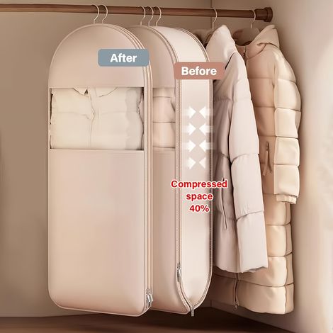 Sac De Compression Suspendu Beige 3 Tailles Pour Vêtements, Sac De Rangement Sous Vide Permettant Un Gain De Place De 40 %, Idéal Pour Les Vestes Et La Garde-robe D'Hiver.-aquaforge