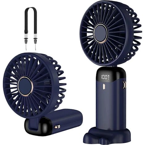 Ventilateur Portable Bleu, Mini Ventilateur Rechargeable Par Usb, 5 Vitesses, Petit Ventilateur De Poche Avec Base, Batterie 4000 Mah-aquaforge