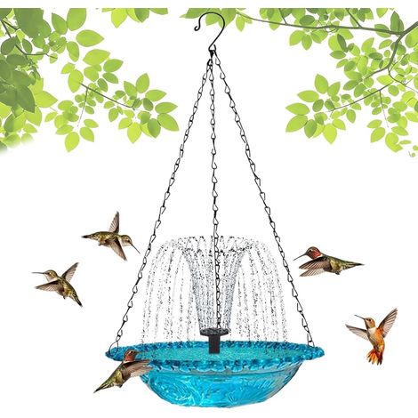 Fontaine Suspendue Solaire Pour Bains D'Oiseaux Cascade - 2026 Bain D'Oiseaux Suspendu D'Extérieur Avec Fontaine Solaire, Grandes Fontaines À Colibris (bleu)