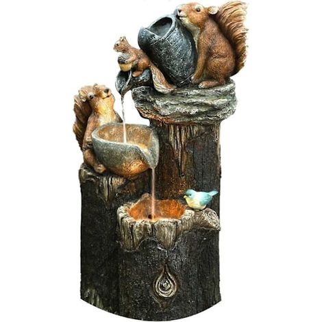 Fontaine À Cascade Écureuil Empilée À Énergie Solaire Avec Lumières Led Et Pompe