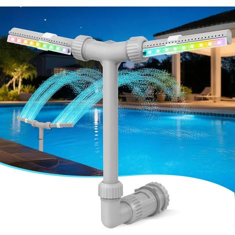 Fontaine Solaire Pour Piscine Avec Éclairage Led, Double Jet Haute Pression, Cascade Et Arroseur Pour Piscines Hors Sol/enterrées, Fontaine De Piscine A