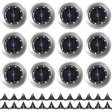 Lot De 12 Lampes Solaires D'Extérieur Pour Jardin, 8 Led, Étanches Ip65, Idéales Pour Les Allées, Pelouses, Terrasses Et Cours.-aquaforge