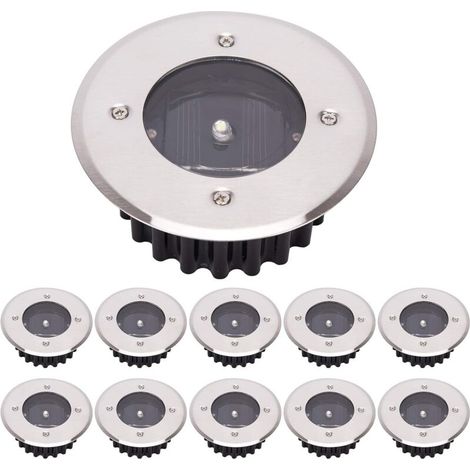 Lot De 10 Spots Led Solaires Au Sol, Ronds, Étanches Ip65, Blanc Froid [classe Énergétique A+]-aquaforge
