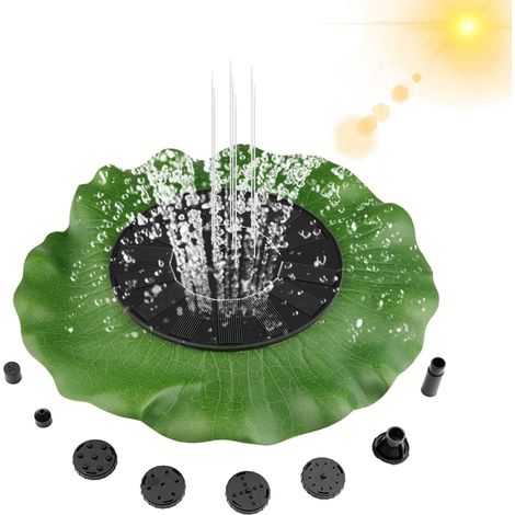 Fontaine Solaire Avec Pompe À Effet Feuille De Lotus Et 6 Jets D'Eau, Idéale Pour Le Jardin, Les Bains D'Oiseaux Et Les Petits Bassins.
