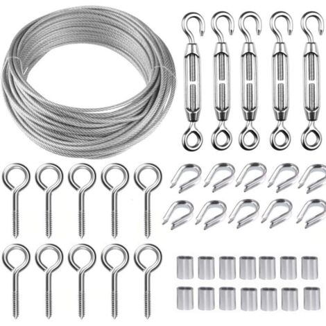 Kit De Corde De Suspension En Acier Inoxydable De 30 M, Câble Métallique, Corde En Acier Inoxydable Gainé De 2 Mm, Avec Tendeur De Câble M5 Et Crochets À Œil, Pour Plantes Grimpantes, Ra