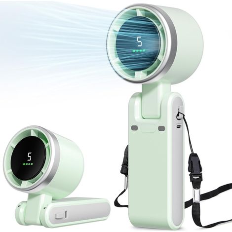 Ventilateur Portable, Mini Ventilateur, Ventilateur Turbo Portatif, Ventilateur Portable Rechargeable, 5 Vitesses, Affichage Led, Design Pliable (vert)-aquaforge