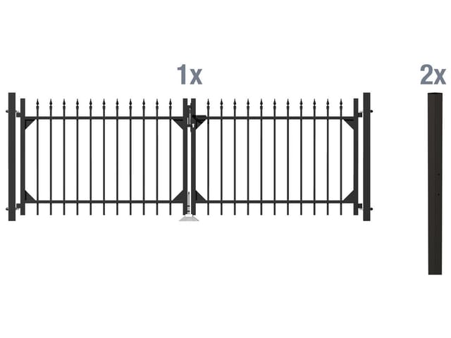 Metallzaun Doppeltor-Set Chaussee Schwarz z. Einbetonieren 100 cm x 301 cm