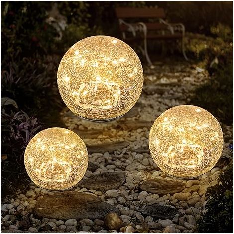 Lampe Solaire De Jardin, Globe En Verre Craquelé Étanche À Led Blanc Chaud Pour Décoration Extérieure Allée Terrasse Pelouse, 1 Globe (3,9 Pouces)-aquaforge