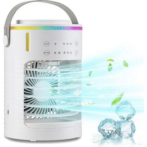 Ventilateur Climatiseur Portable, Rafraîchisseur D'Air Évaporatif Rechargeable À 3 Vitesses Avec Batterie 5000 Mah Et Minuterie 2-8 H, Éclairage Led 7 Couleurs, Mini Rafraîchisseur D'Air-aquaforge