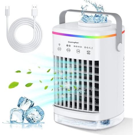 Climatiseur Portable Avec Ventilateur Et Éclairage - Petit Rafraîchisseur D'Air Avec Fonction D'Humidification, 4 Vitesses-aquaforge