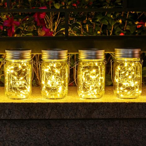 Lot De 4 Lampes Solaires En Verre Pour Extérieur, À Suspendre, À Lumière Chaude, Led, Lampe De Table En Verre-aquaforge
