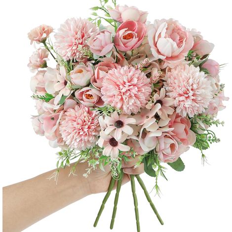 4 Fleurs Artificielles, Bouquets De Pivoines Artificielles, Hortensias En Soie, Composition Florale Artificielle, Rose-aquaforge