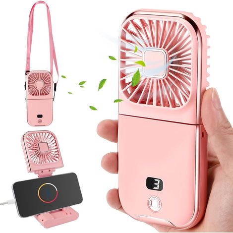 Ventilateur Portable - Batterie Externe 3000 Mah, Mini, Rechargeable Par Usb, Affichage Numérique, 4 Modes, Silencieux, Pliable, Idéal Pour La Maison, Le Camping Et Bien Plus Encore.