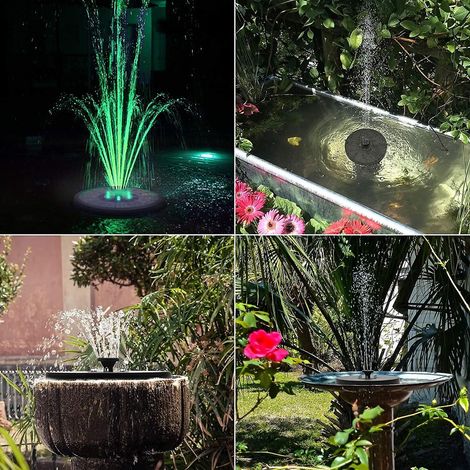 Fontaine Solaire Améliorée De 3 W Pour Bain D'Oiseaux Avec Batterie De 2000 Mah, Led Couleur, 7 Buses, Protection De Sécurité Et Pompe À Eau Solaire.