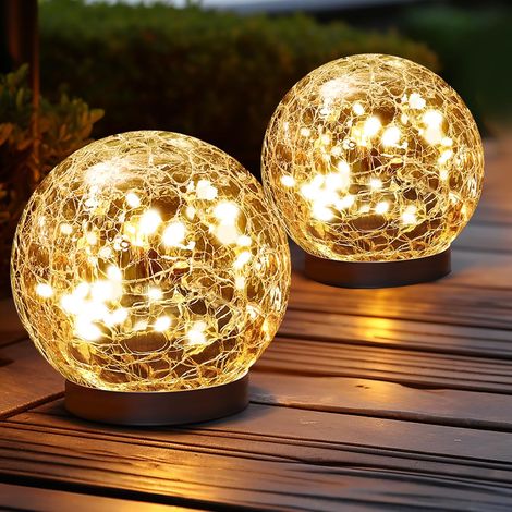 Globes Solaires D'Extérieur Étanches - Globes Solaires Pour Jardin - Globe En Verre Craquelé Pour Extérieur - Globe Solaire Pour Terrasse - Décorations Extérieures-aquaforge
