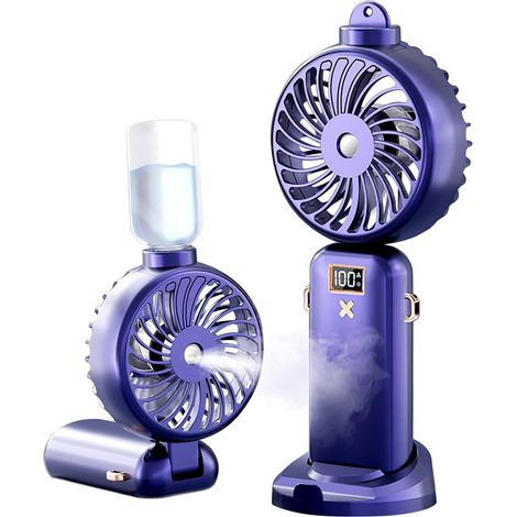 Ventilateur Portable, Mini Ventilateur De Poche Avec Brumisateur, Batterie Rechargeable 3000 Mah, 5 Vitesses, Pliable À 90°.-aquaforge