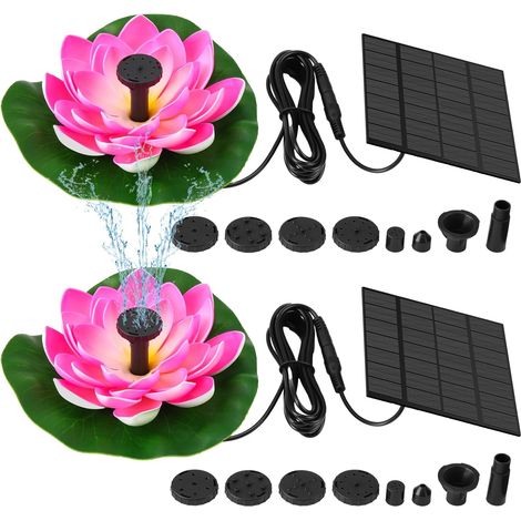 Lot De 2 Fontaines Solaires Nénuphar, Fontaine Flottante Solaire En Forme De Bain D'Oiseaux Avec 6 Buses, Décoration De Jardin Pour Bassin, Terrasse Ou Cour Extérieure.