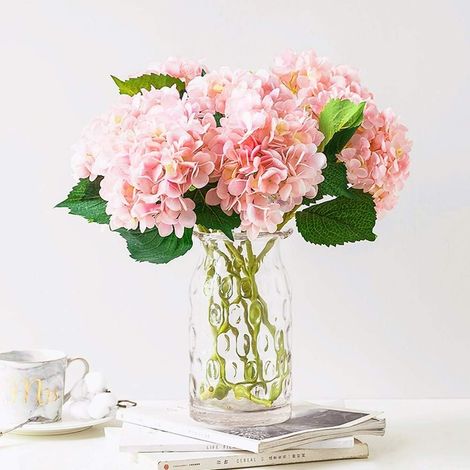 Bouquet De 3 Fleurs D'Hortensia Artificielles En Soie Pour Mariage, Bureau, Maison, Fête (toutes Roses)-aquaforge