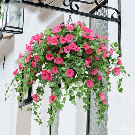 Panier Suspendu Avec Fleurs De Pétunia Artificielles En Soie - Xf10[jsr] Rouge-aquaforge