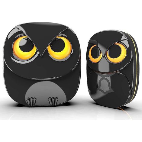 Sonnette Sans Fil, Motif Hibou Mignon, Résistante Aux Intempéries Ip55, Avec Télécommande Extérieure - Portée Sans Fil De 300 Mètres, 1 Récepteur + 1 Émetteur, Noire-aquaforge