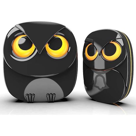 Sonnette Sans Fil, Motif Hibou Mignon, Résistante Aux Intempéries Ip55, Avec Télécommande Et Bouton-poussoir Pour L'Extérieur - Portée Sans Fil De 300 M (noir)-aquaforge