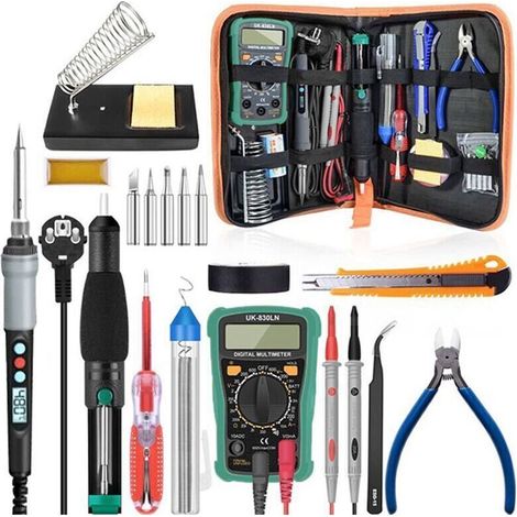 Kit De Fer À Souder Électrique 90w Avec Affichage Numérique, Ensemble De 18 Pièces, Température Réglable De 100°c À 480°c Avec Multimètre.-aquaforge