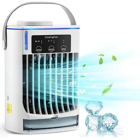 Ventilateur Climatiseur Portable (blanc), Mini Rafraîchisseur D'Air, Trois Vitesses De Ventilation, Deux Modes, Grand Réservoir D'Eau De 500 Ml-aquaforge