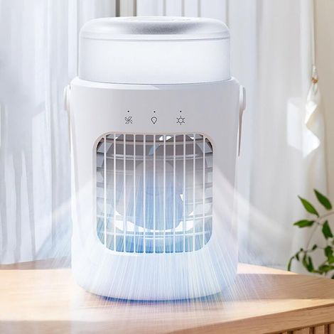 Climatiseur Portable, Refroidissement Rapide, 7 Couleurs, 3 Vitesses De Ventilation, Petit Ventilateur De Table Portable Pour Voiture, Chambre, Bureau (blanc)-aquaforge