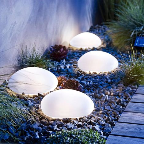 Ensemble De 4 Lampes Solaires D'Extérieur Étanches, Pierres Lumineuses Décoratives Pour Jardin Avec Led Blanc Froid, Blanc Froid (bt)-aquaforge