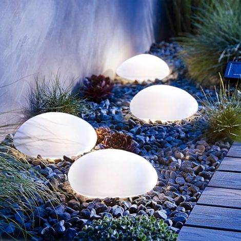 Lot De 4 Lampes Solaires Décoratives Pour Le Jardin - Pierres Solaires Étanches Pour Une Utilisation Extérieure, Led Blanc Froid-aquaforge