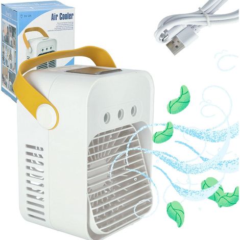 Refroidisseur D'Air De Bureau Portable Avec Humidificateur, Port Usb, Réservoir De 200 Ml, 3 Modes, Blanc-aquaforge