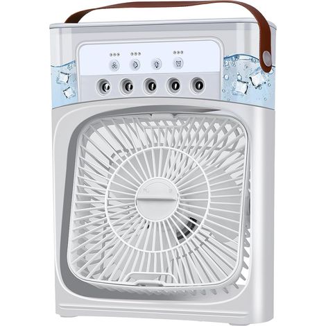 Climatiseur Portable Mobile, Mini Ventilateur, Rafraîchisseur D'Air Avec 3 Vitesses, Minuterie, 7 Lumières Led, Fonctions De Variation D'Intensité (blanc)-aquaforge