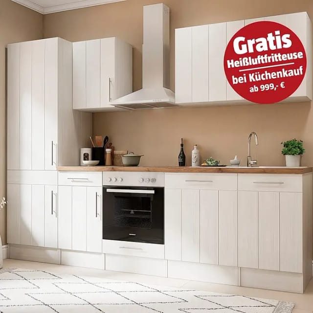 Respekta Küchenzeile Anton 280 cm Lärche Weiß Matt (DAH CH22058IXB)