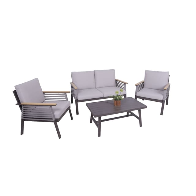 Garden Pleasure Lounge-Gruppe Denia 4-teilig Dunkelbraun-Grau
