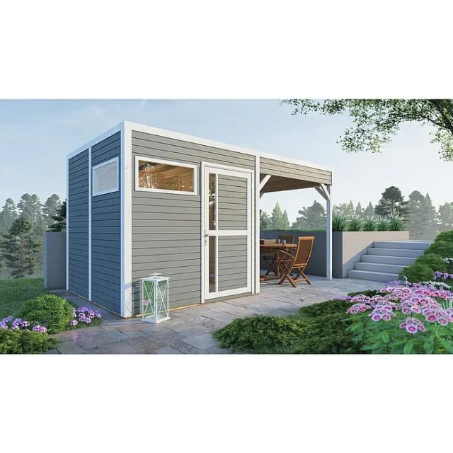 Bertilo Holz-Gartenhaus Cubus 2 Lounge Hellgrau 449 cm x 234 cm FSC®