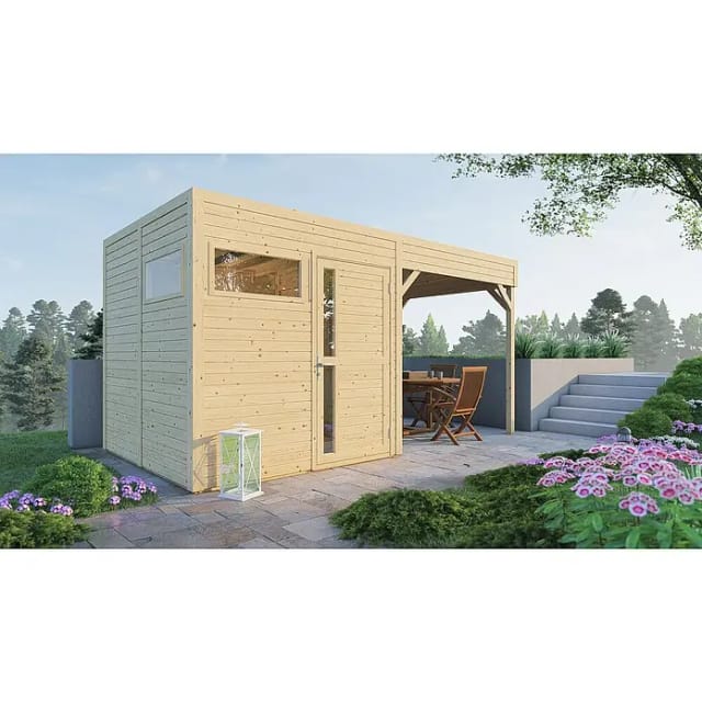 Bertilo Holz-Gartenhaus Cubus 2 Lounge Natur 449 cm x 234 cm FSC®
