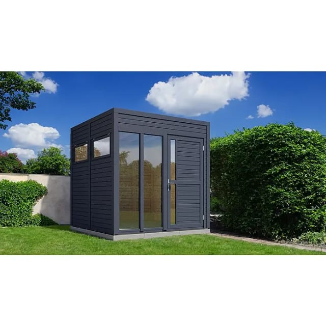 Bertilo Holz-Gartenhaus Cubus 2 Office Anthrazit 226 cm x 234 cm FSC®