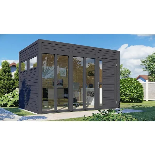 Bertilo Holz-Gartenhaus Cubus 3 Office Anthrazit 337 cm x 234 cm FSC®