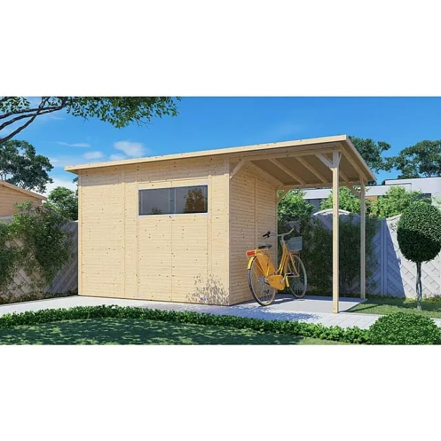 Bertilo Gerätehaus Pent Modern 3 Plus Natur 470 cm x 202 cm FSC®
