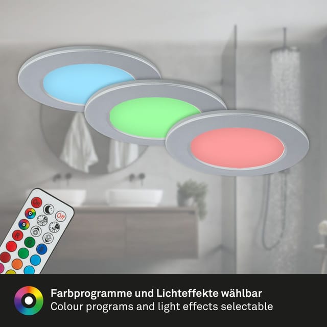 Briloner 3er Set LED Bad Einbaustrahler IP65 Dimmbar RGB CCT Chrom-Matt
