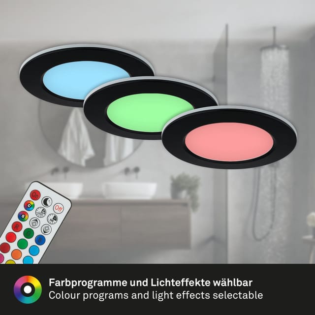 Briloner 3er Set LED Bad Einbaustrahler IP65 Dimmbar RGB CCT Schwarz