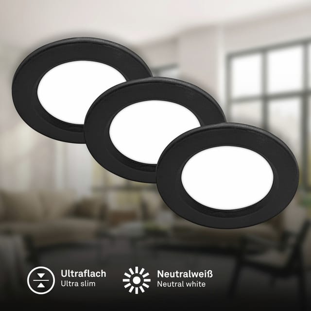 Briloner 3er Set LED Einbaustrahler Neutralweißes Licht flach Schwarz