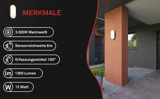 Briloner LED Wandleuchte Bewegungsmelder IP65 Schwarz